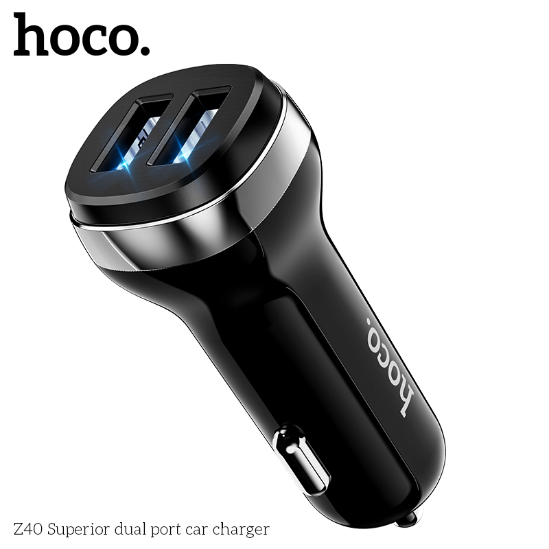 Cốc sạc nhanh cho ô tô Hoco Z40, 2 cổng USB, công suất tối đa 12W
